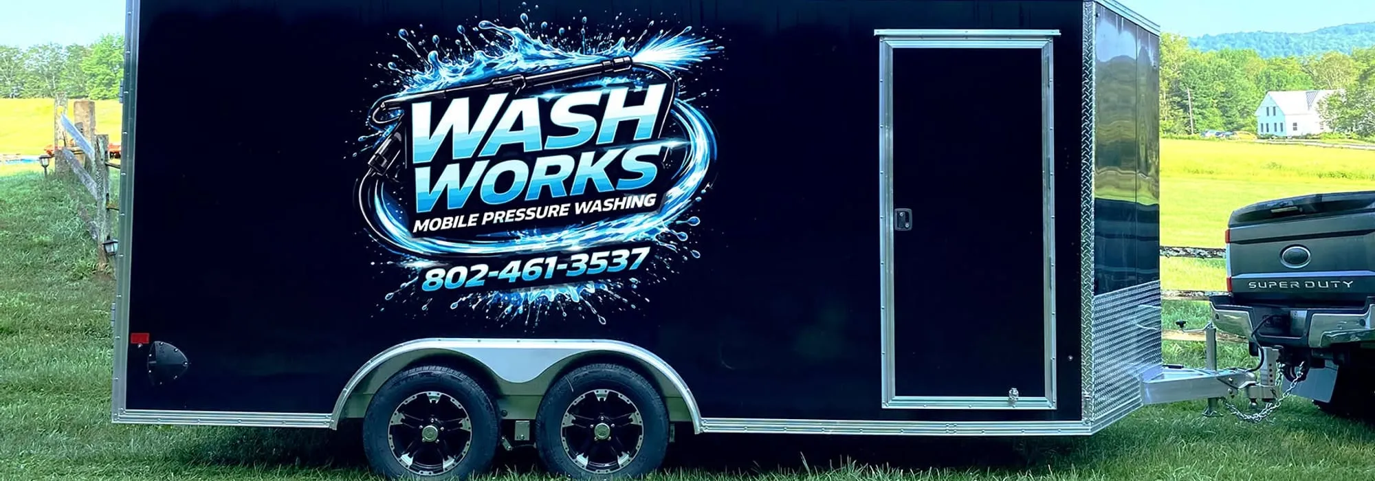 The branded Wash Works equipment trailer