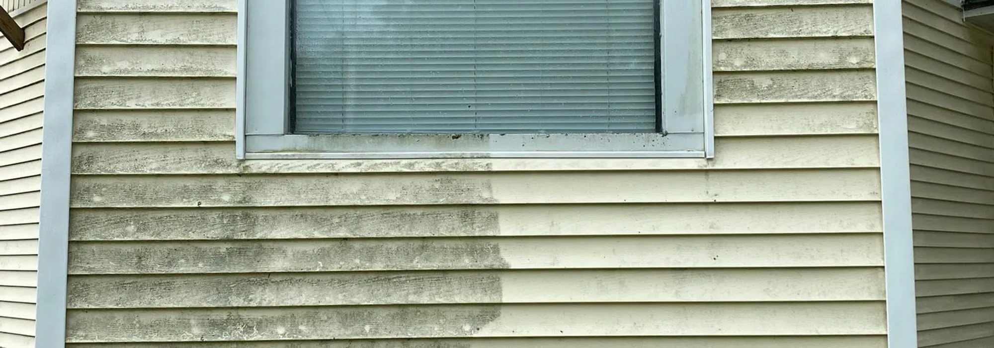 Siding part-way through a wash showing the clean and dirty halves